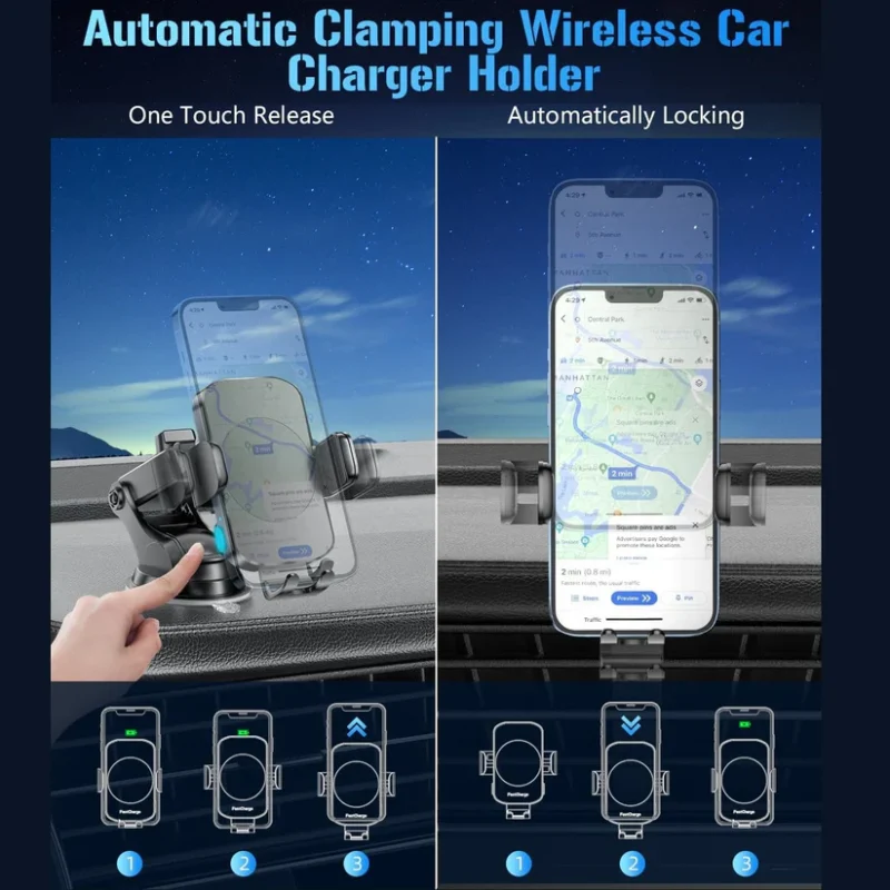 Fast Charging Phone Holder Sucking And Auto Clamping Phone Mount Car - Image 3