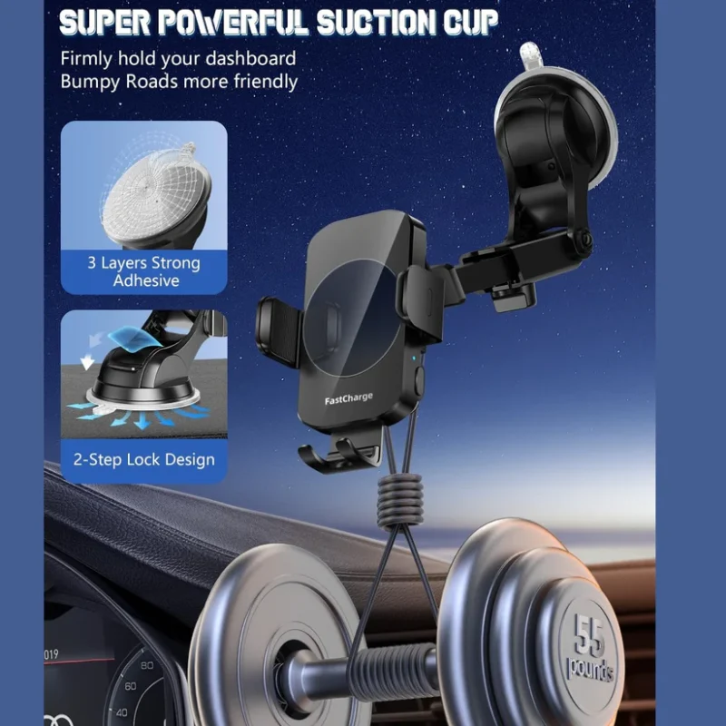 Fast Charging Phone Holder Sucking And Auto Clamping Phone Mount Car - Image 5