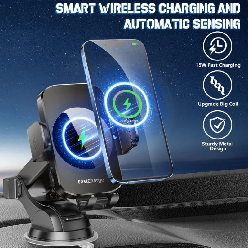 Fast Charging Phone Holder Sucking And Auto Clamping Phone Mount Car - Image 7
