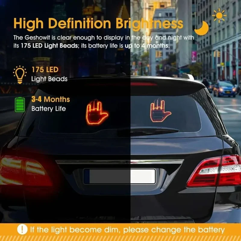 Middle Finger LED Car Light with Remote - Image 3